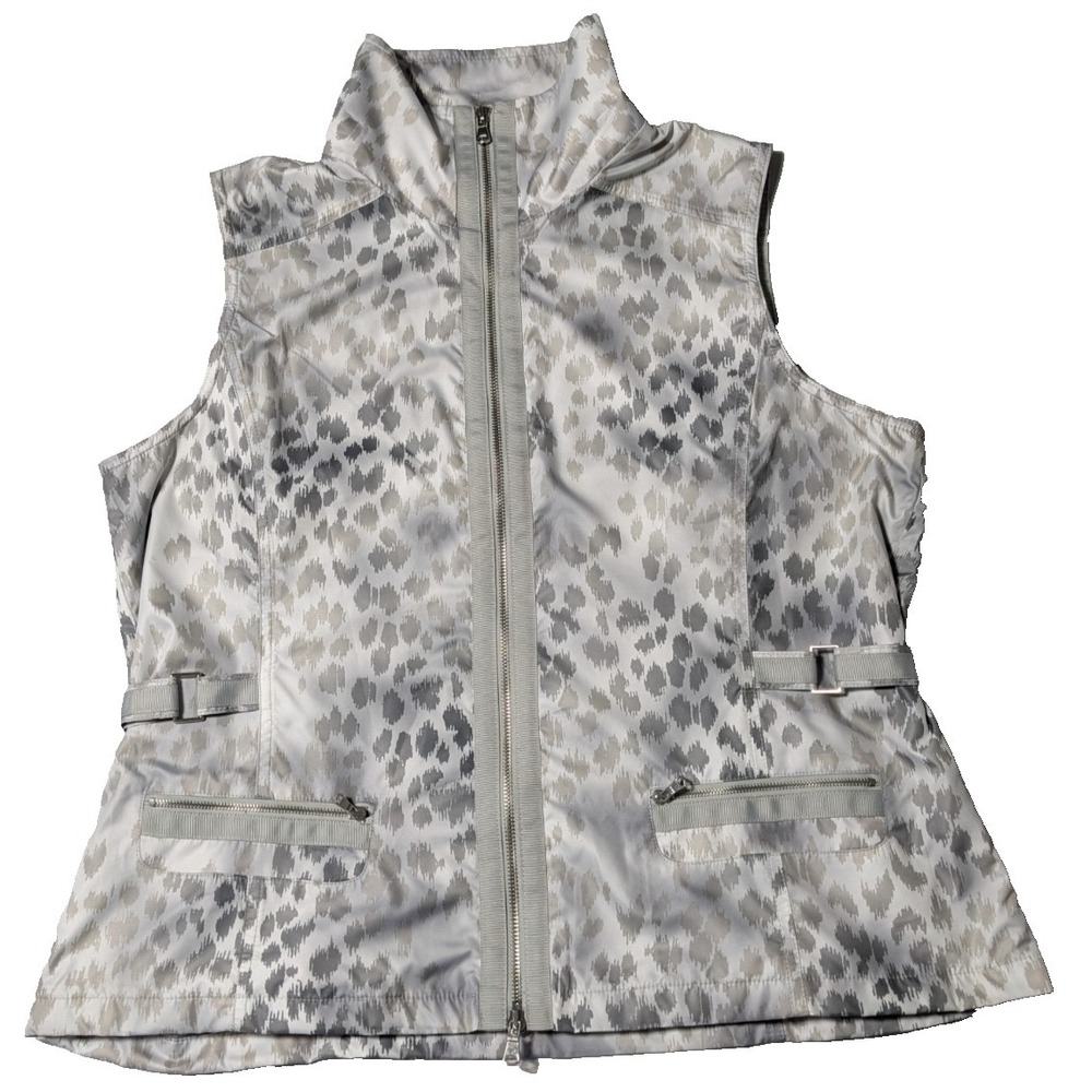 ZENERGY BY CHICO'S Gray Cheetah AOP Lightweight Lined Zip Vest Size 2 (Large 12)
